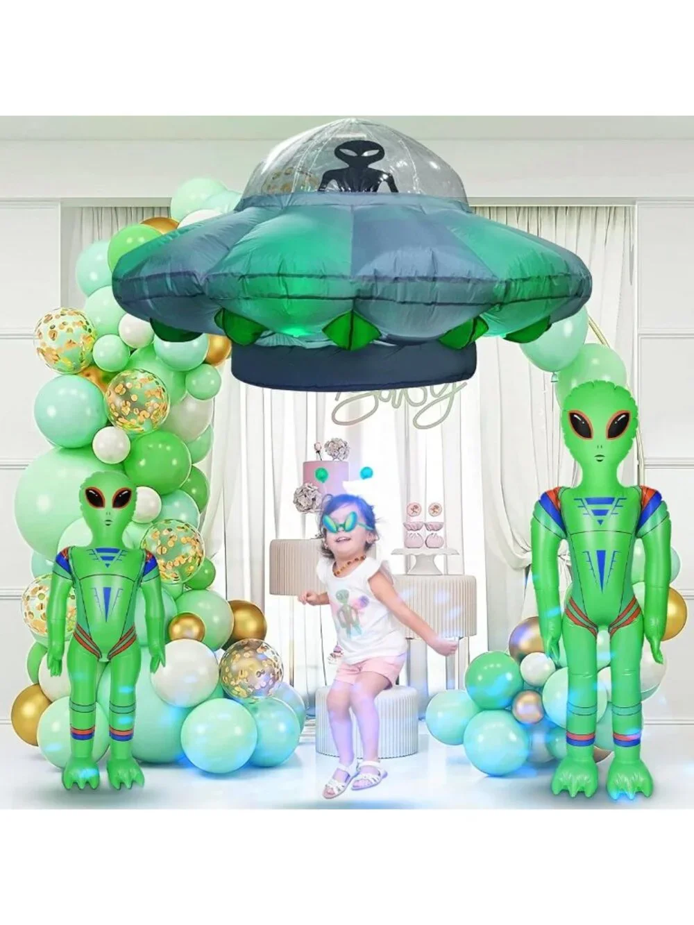 4.2FT Inflatable Alien UFO Cow Abduction Decor with LED Lights - Halloween Party